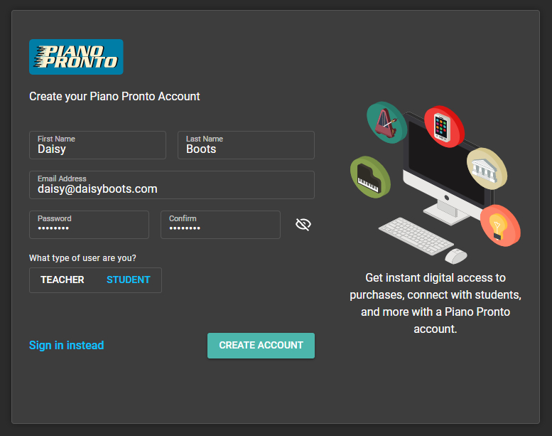 Image of student registration form