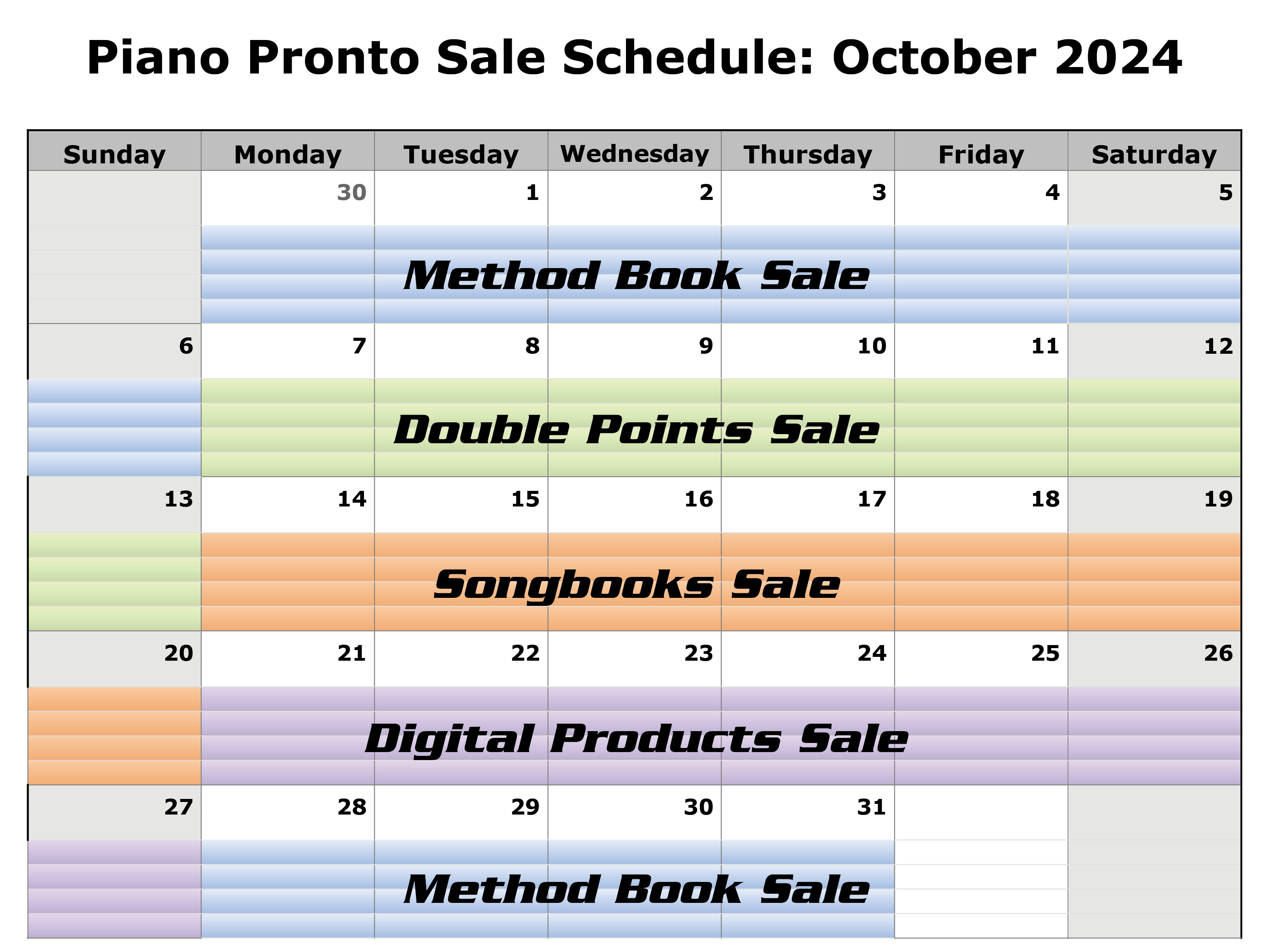 October 2024 Sale Schedule