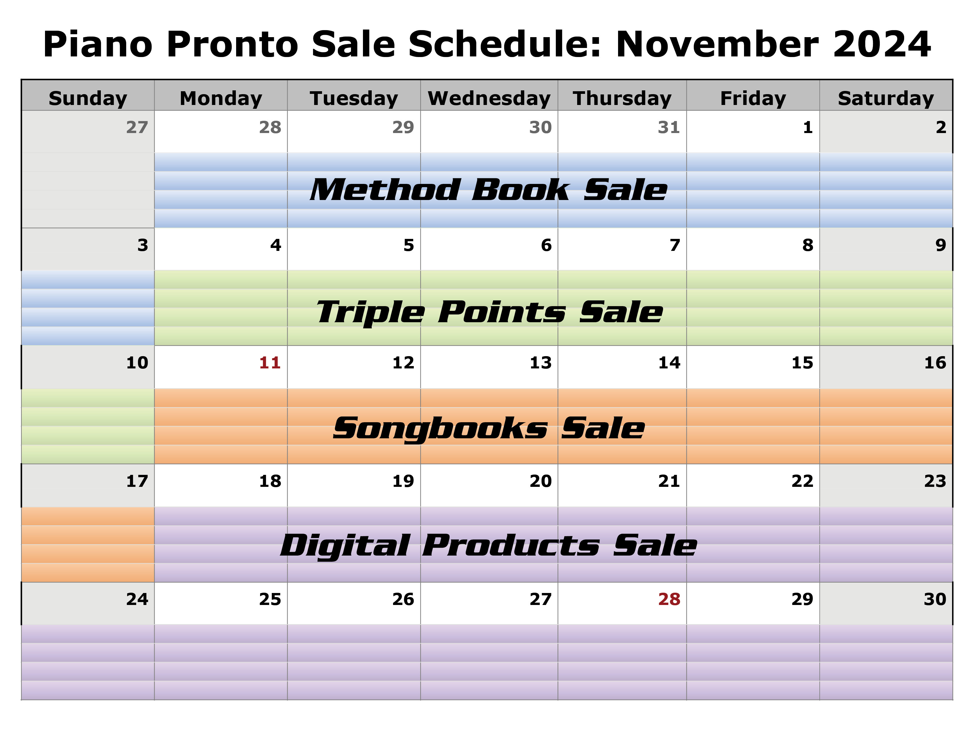 November 2024 Sale Schedule