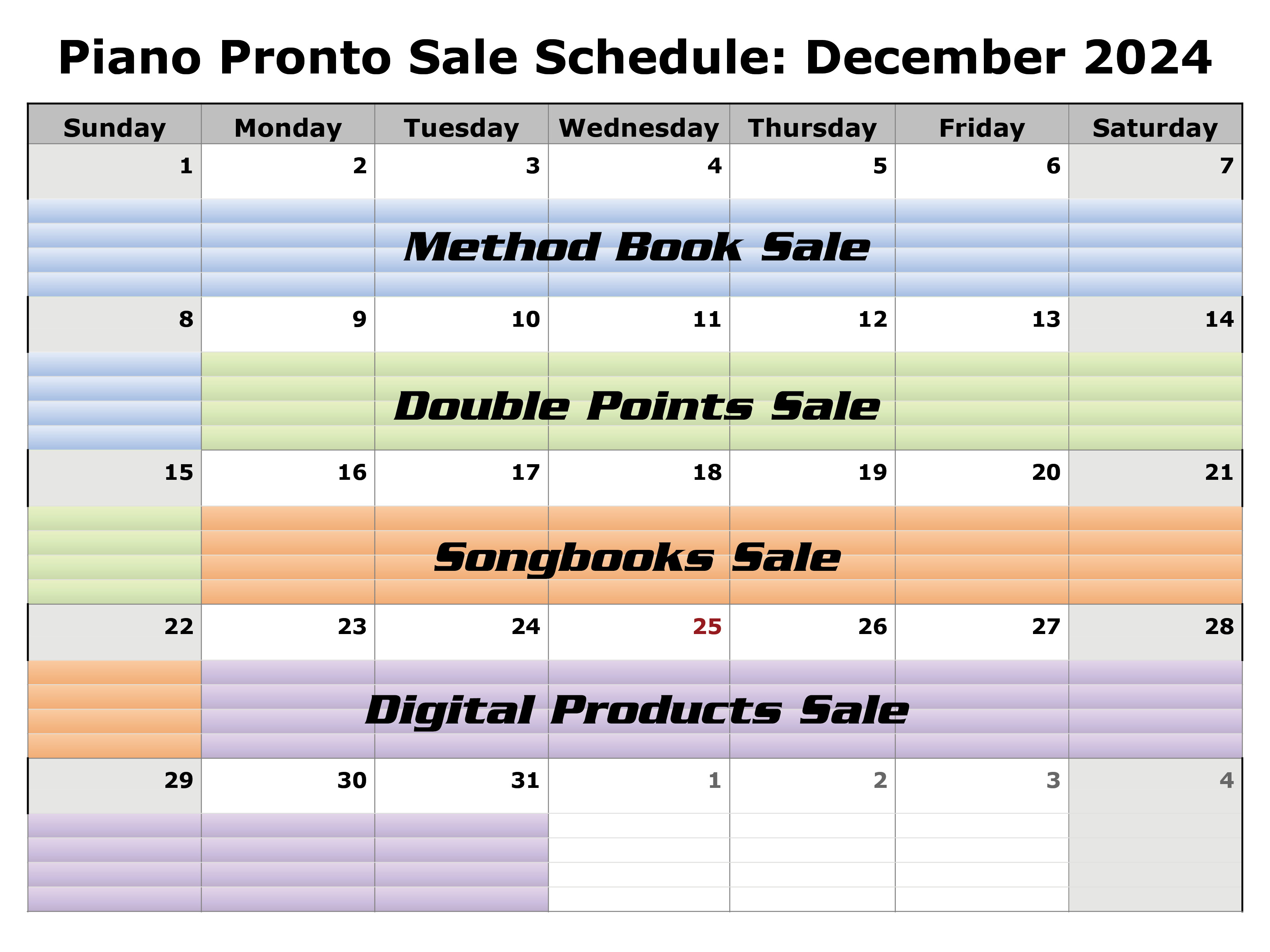 December 2024 Sale Schedule