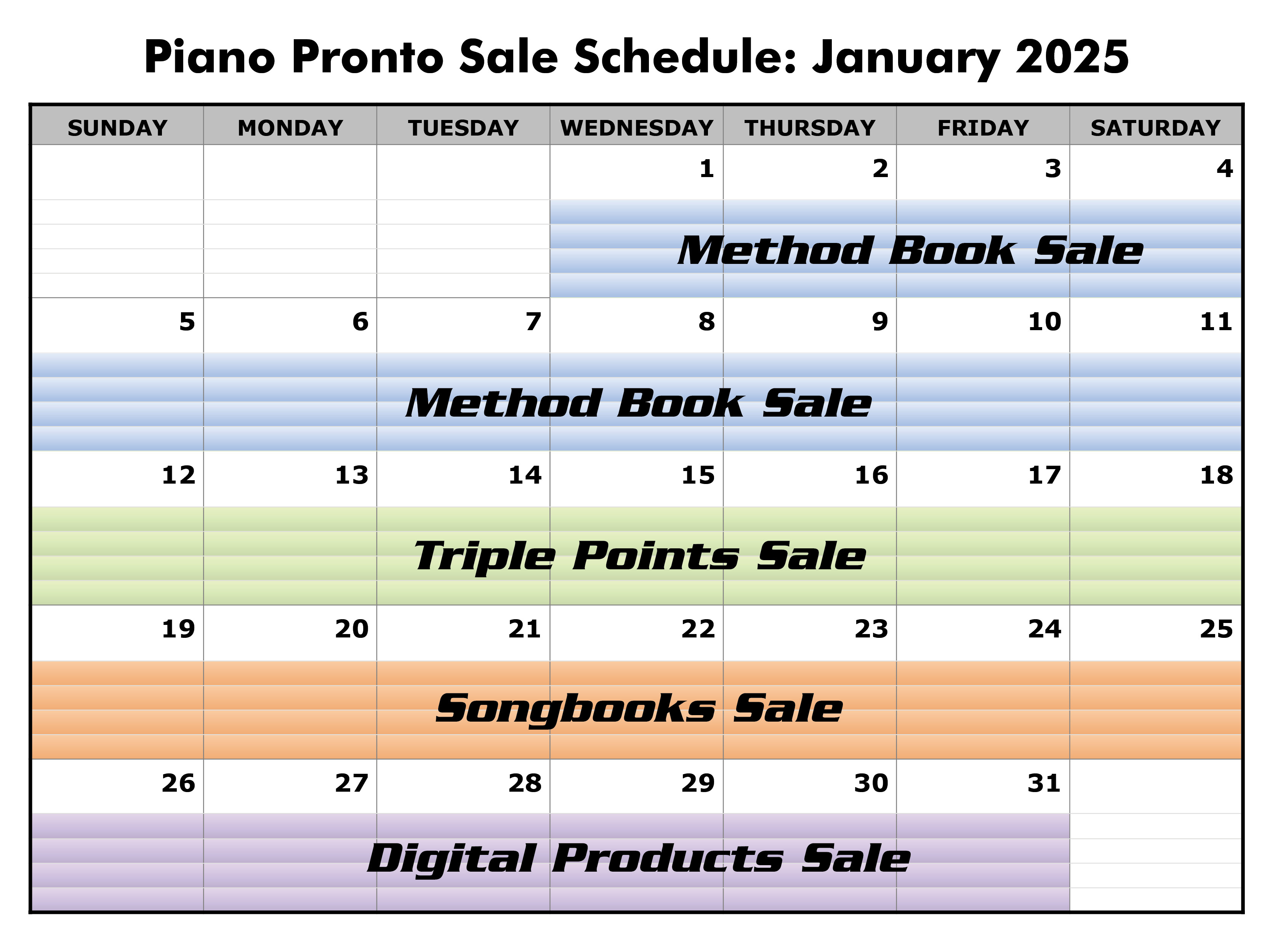 January 2025 Sale Schedule