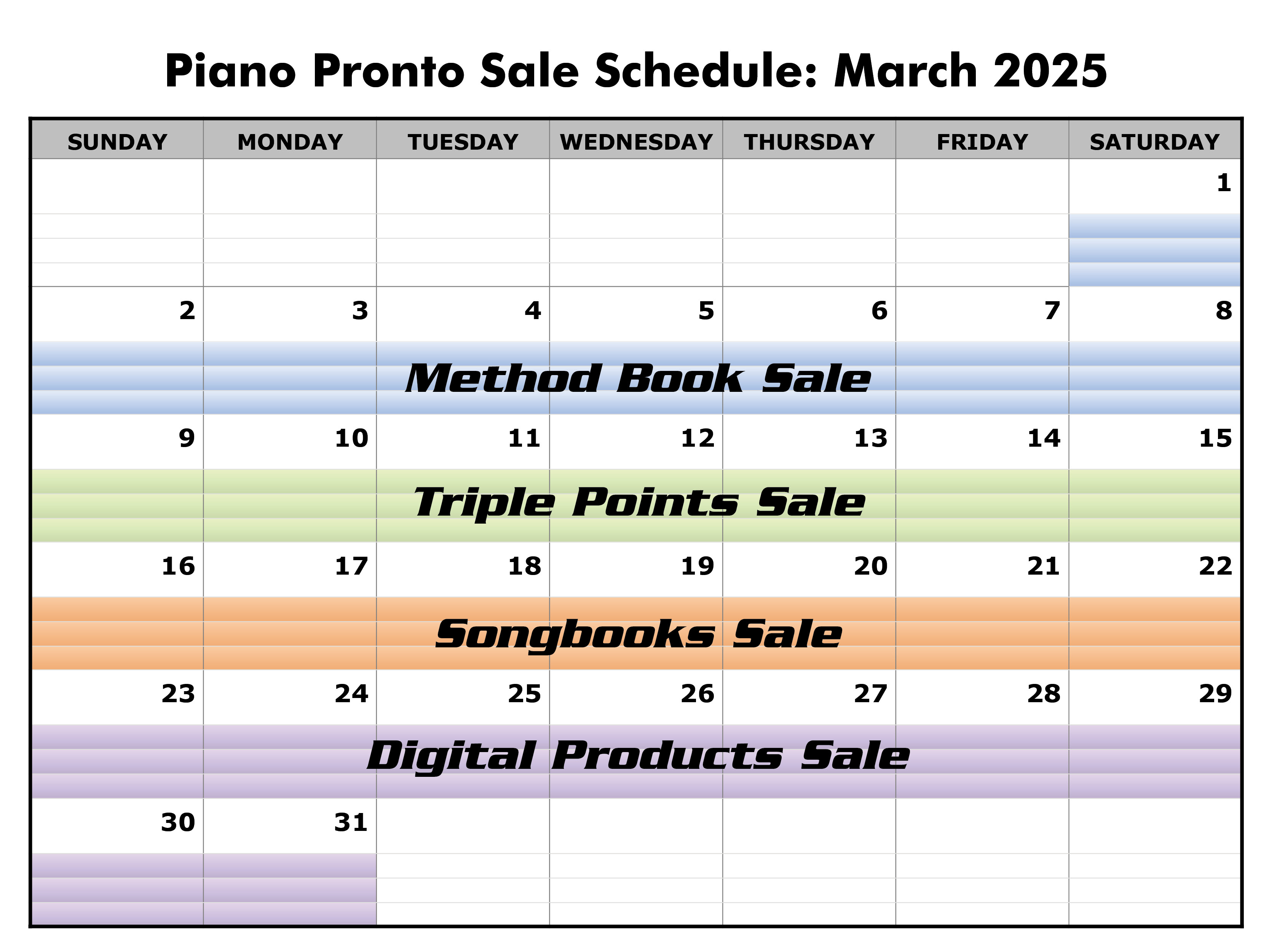 March 2025 Sale Schedule