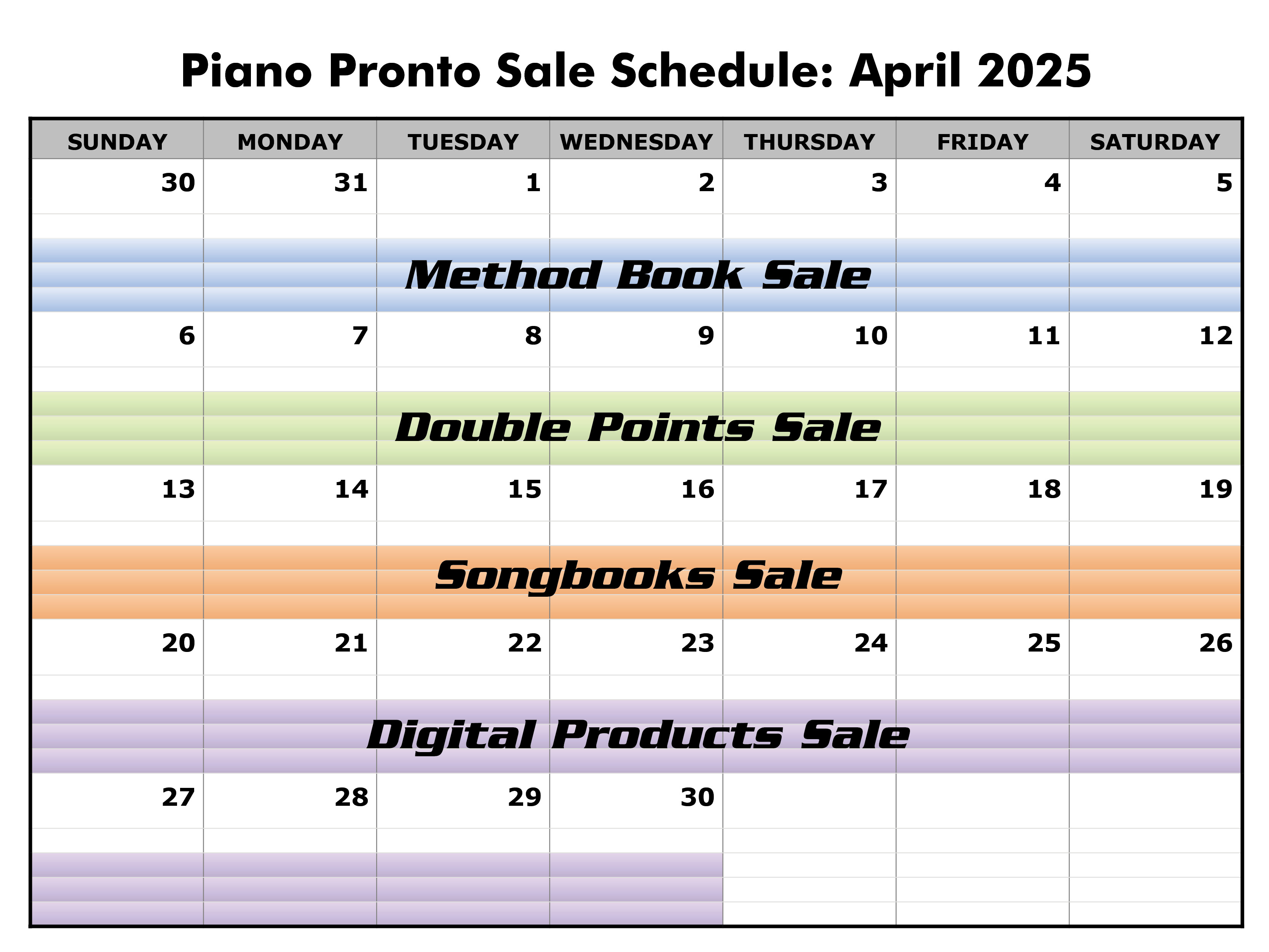 April 2025 Sale Schedule