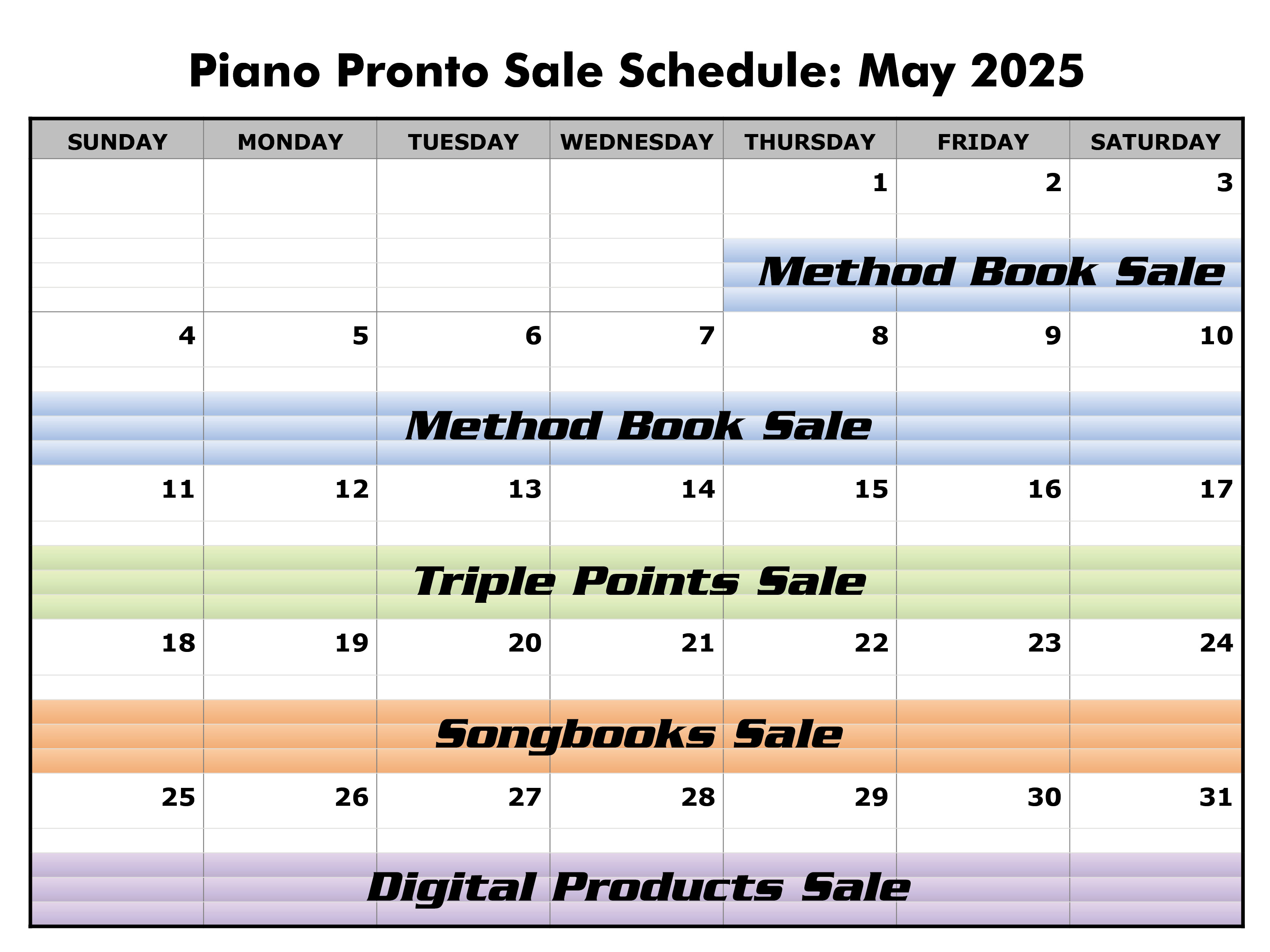 May 2025 Sale Schedule