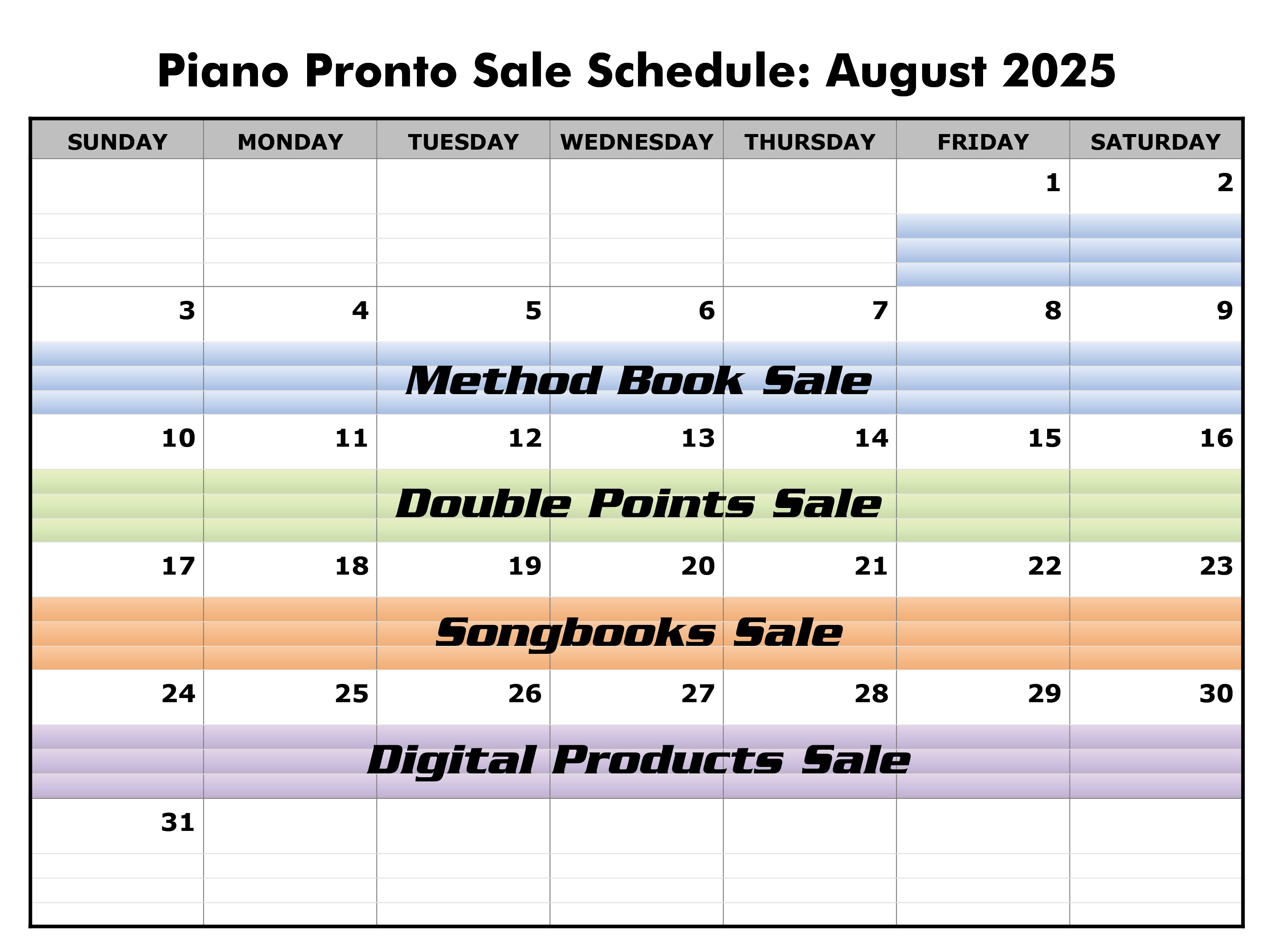 August 2025 Sale Schedule