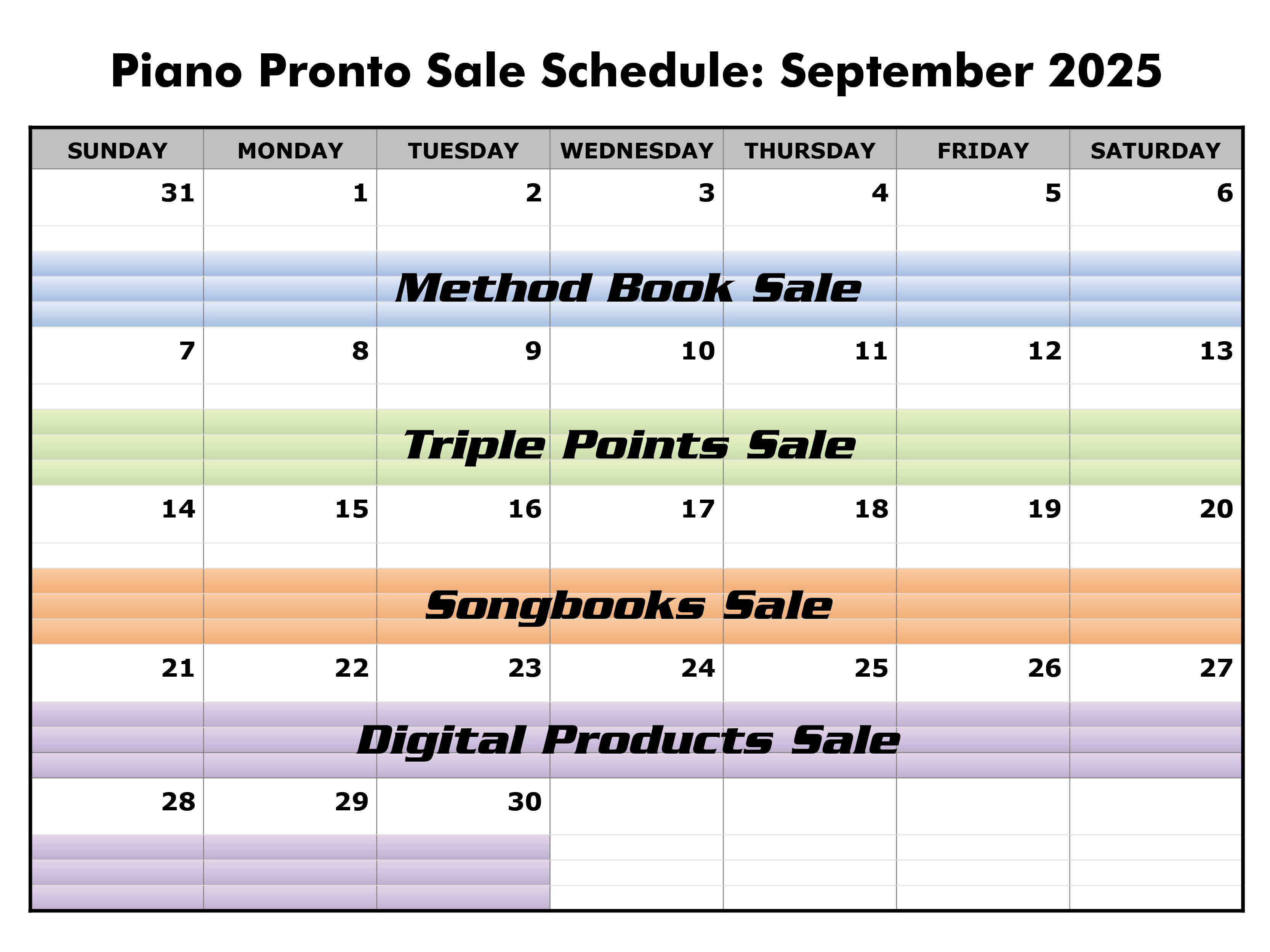 September 2025 Sale Schedule