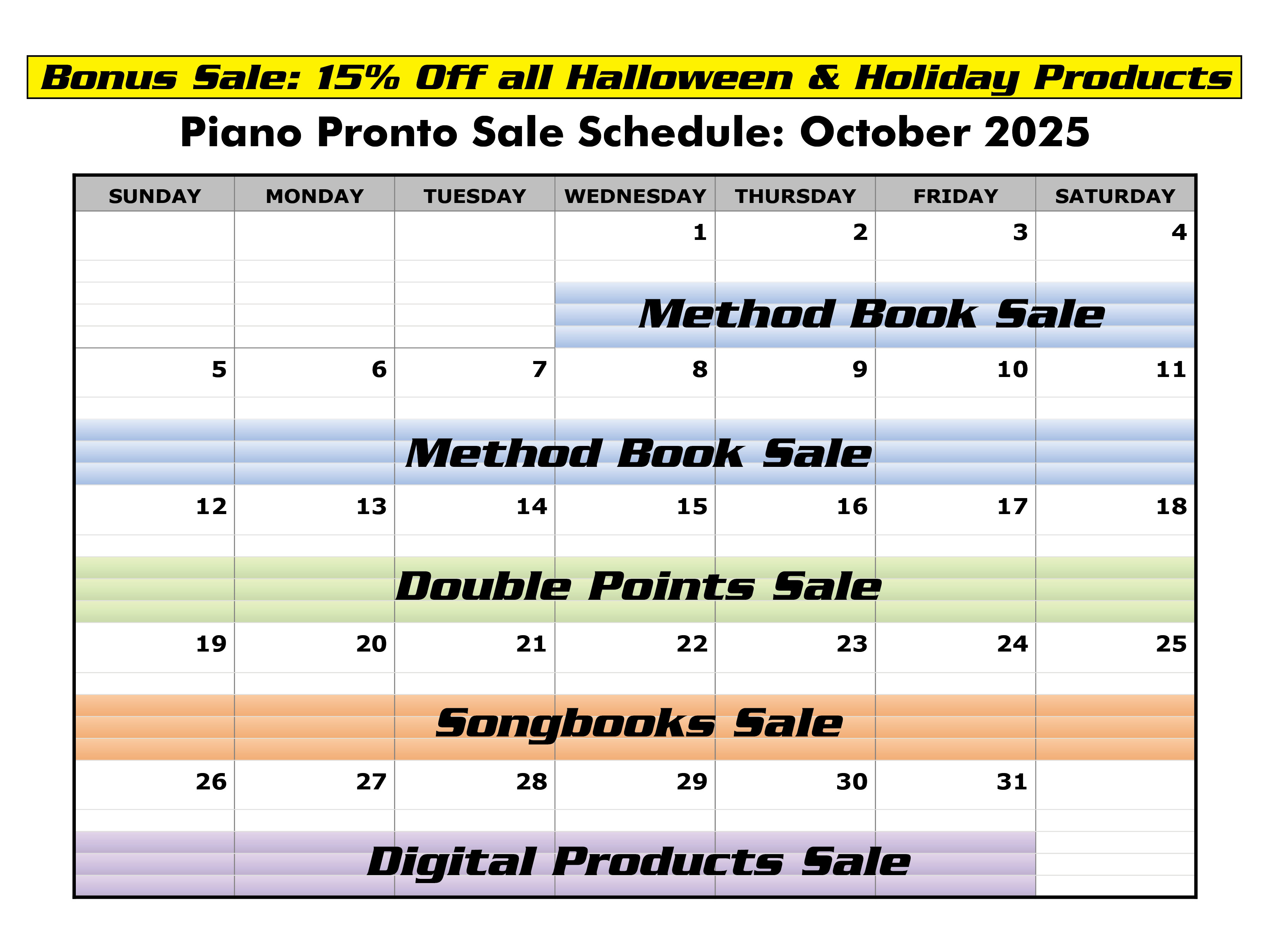 October 2025 Sale Schedule