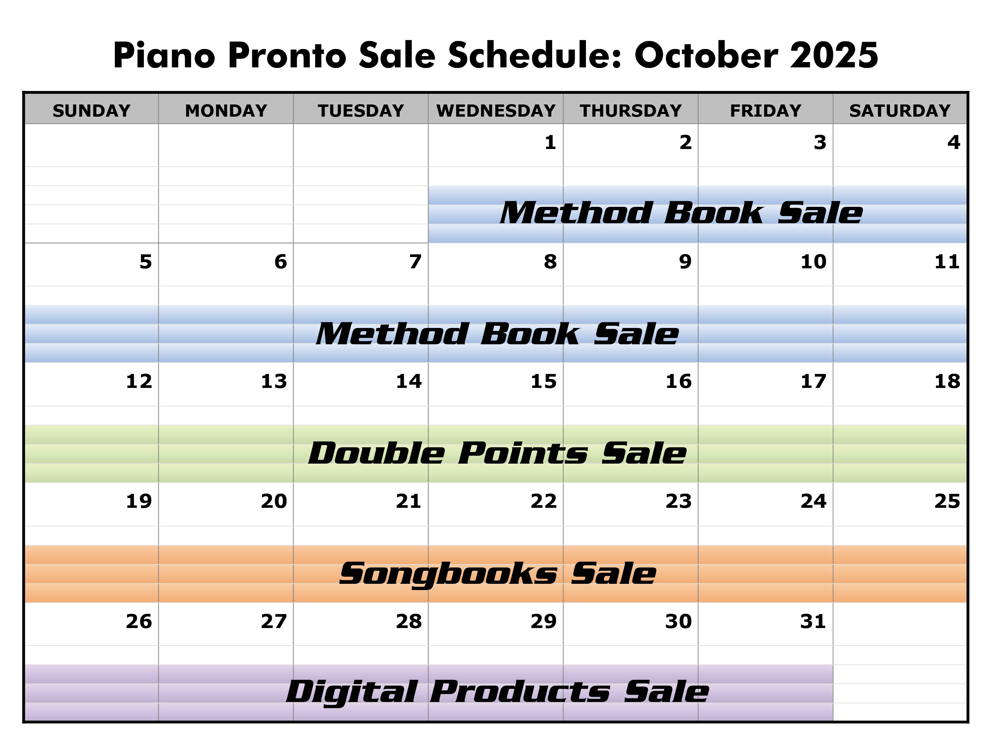 October 2025 Sale Schedule