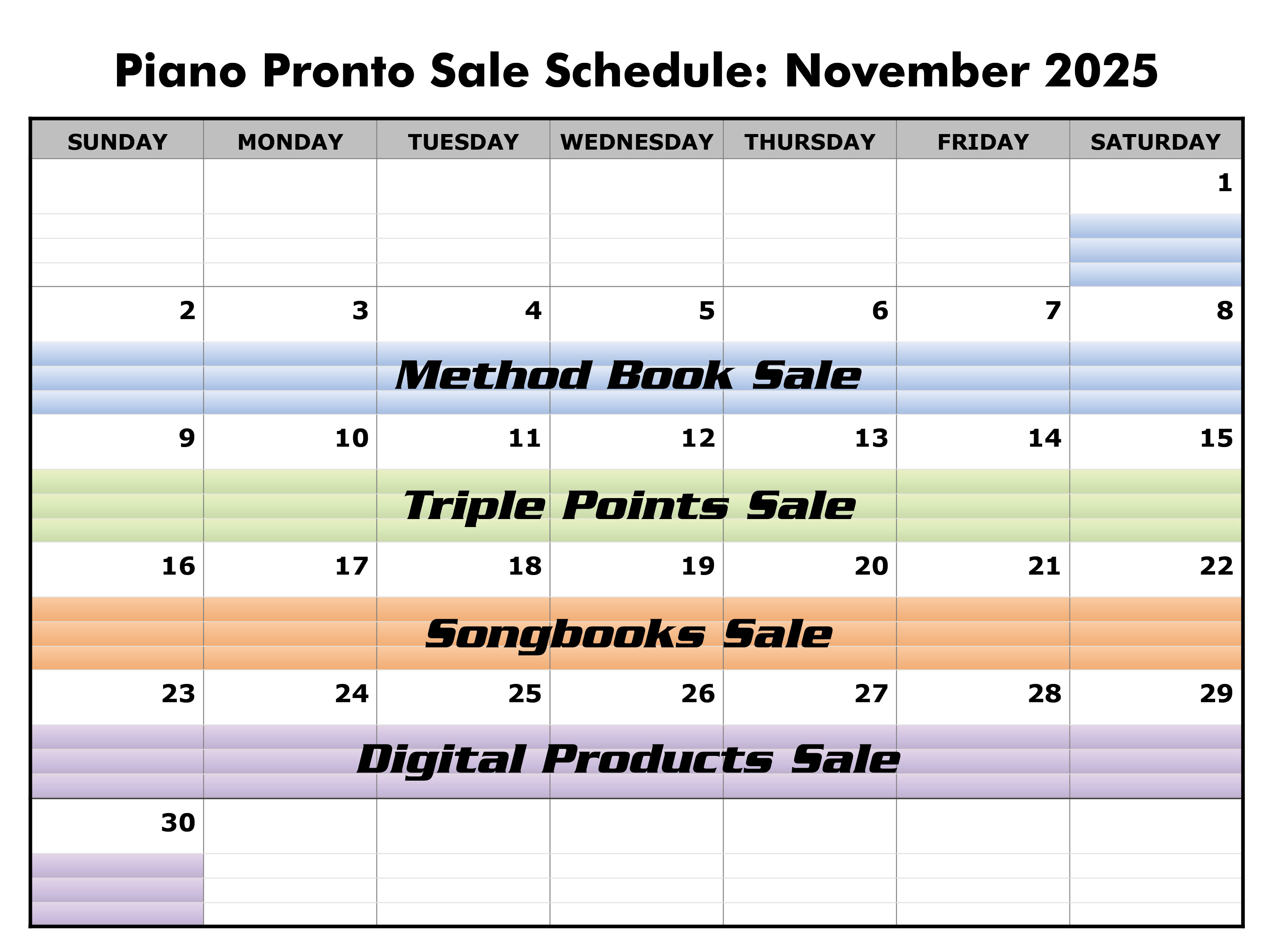 November 2025 Sale Schedule