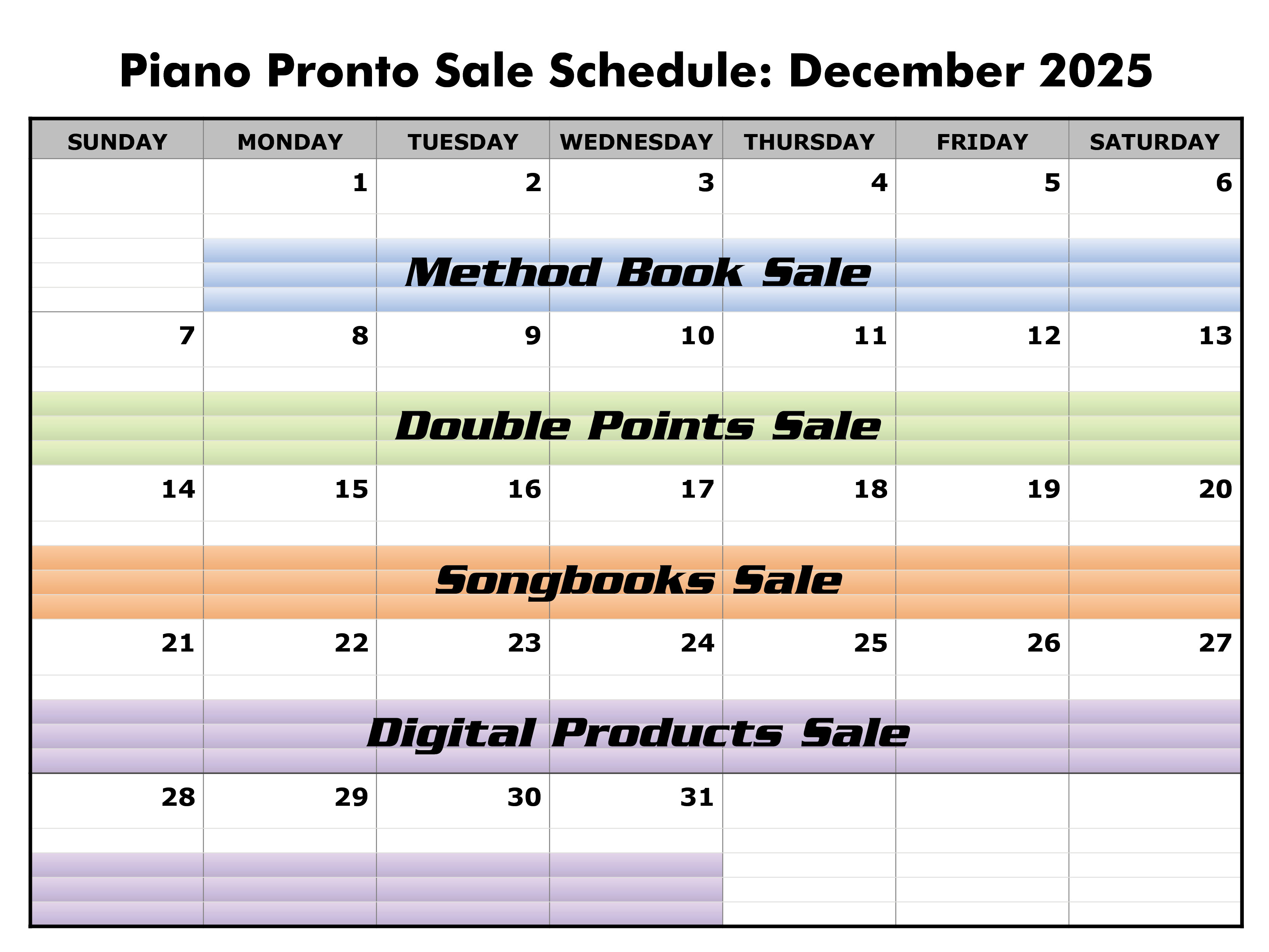 December 2025 Sale Schedule
