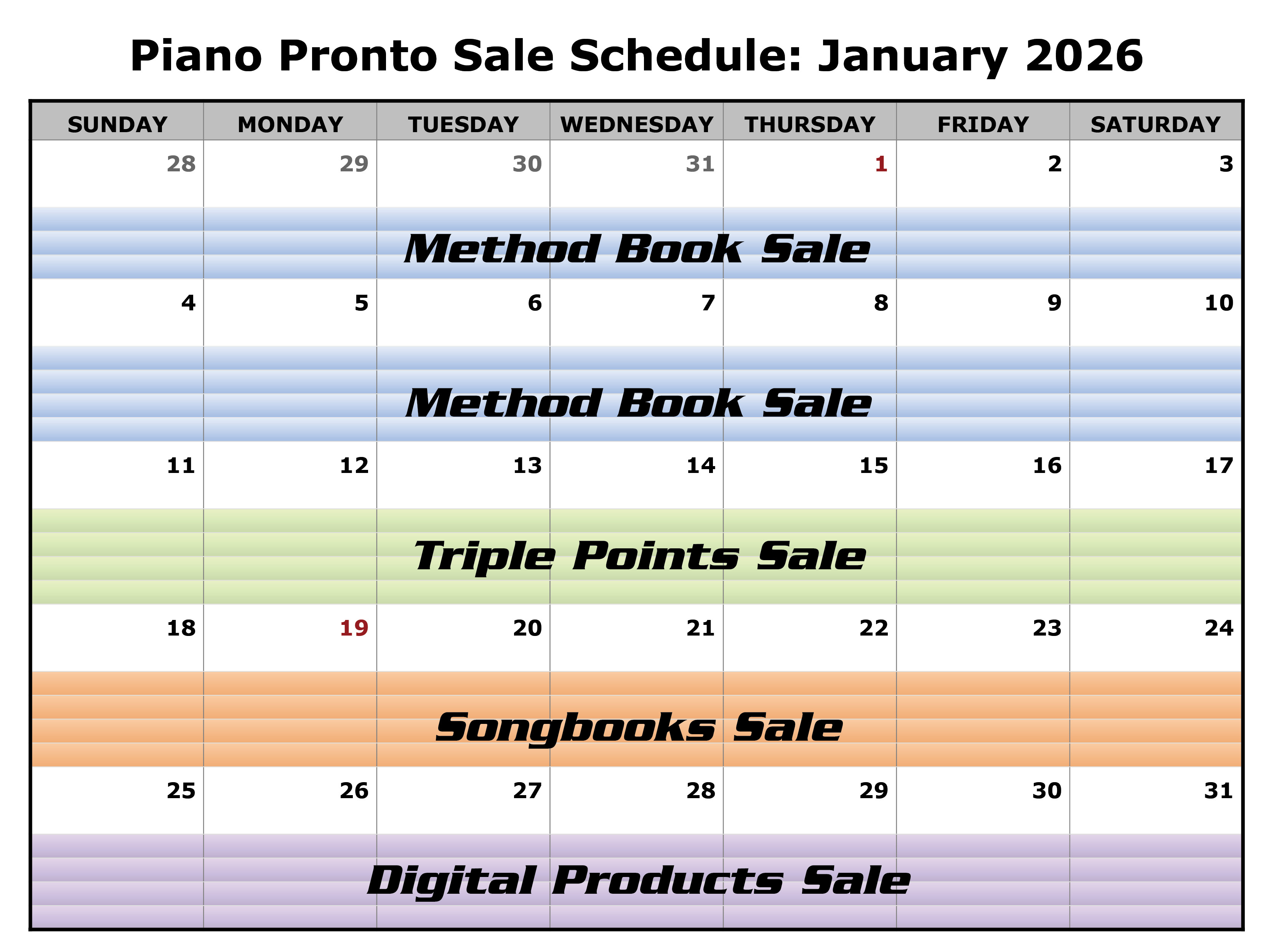 January 2026 Sale Schedule