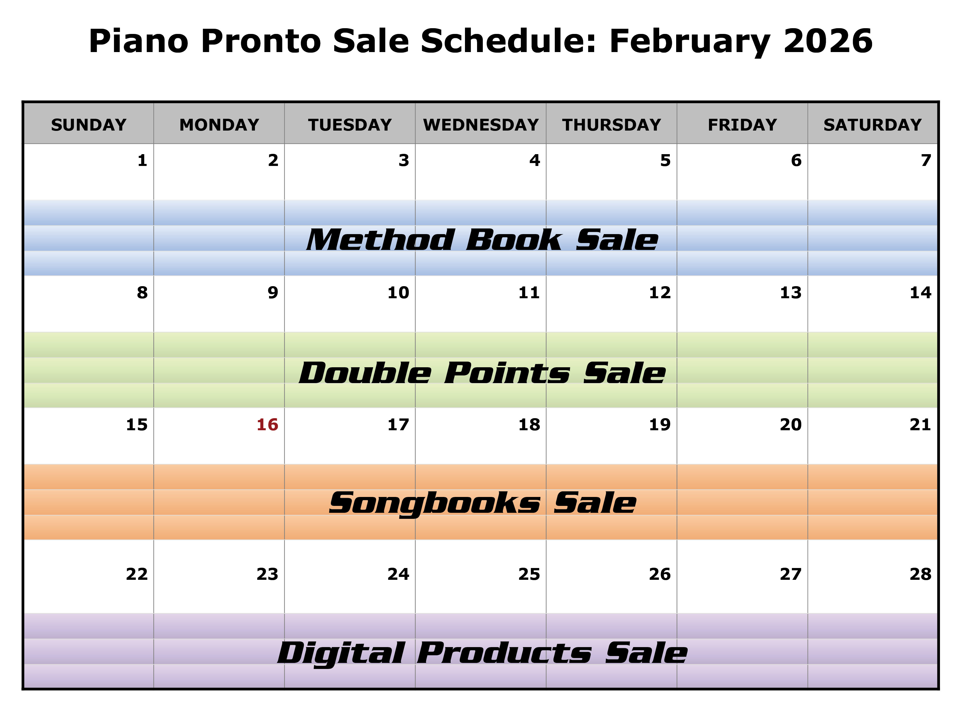February 2026 Sale Schedule