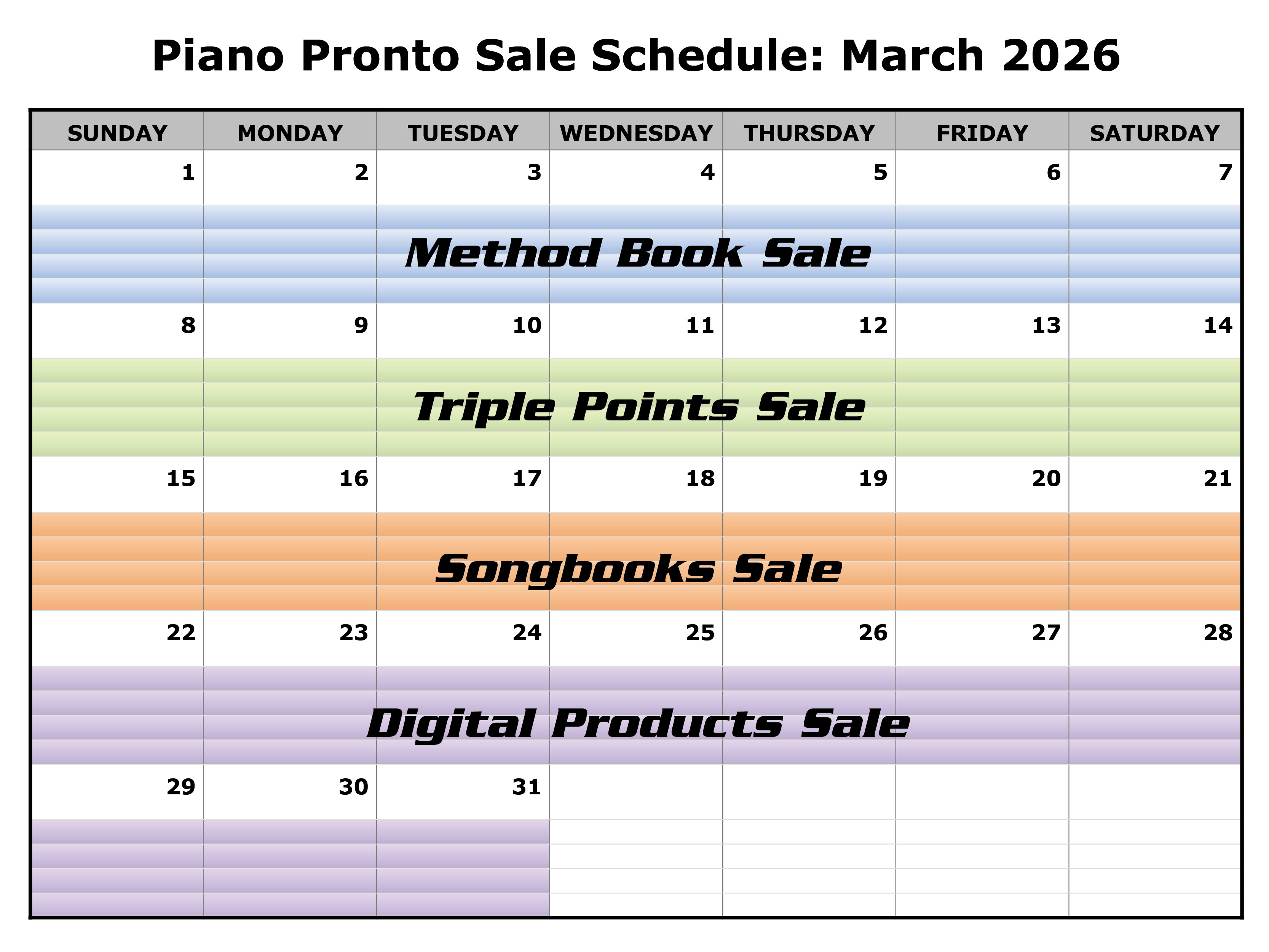 March 2026 Sale Schedule