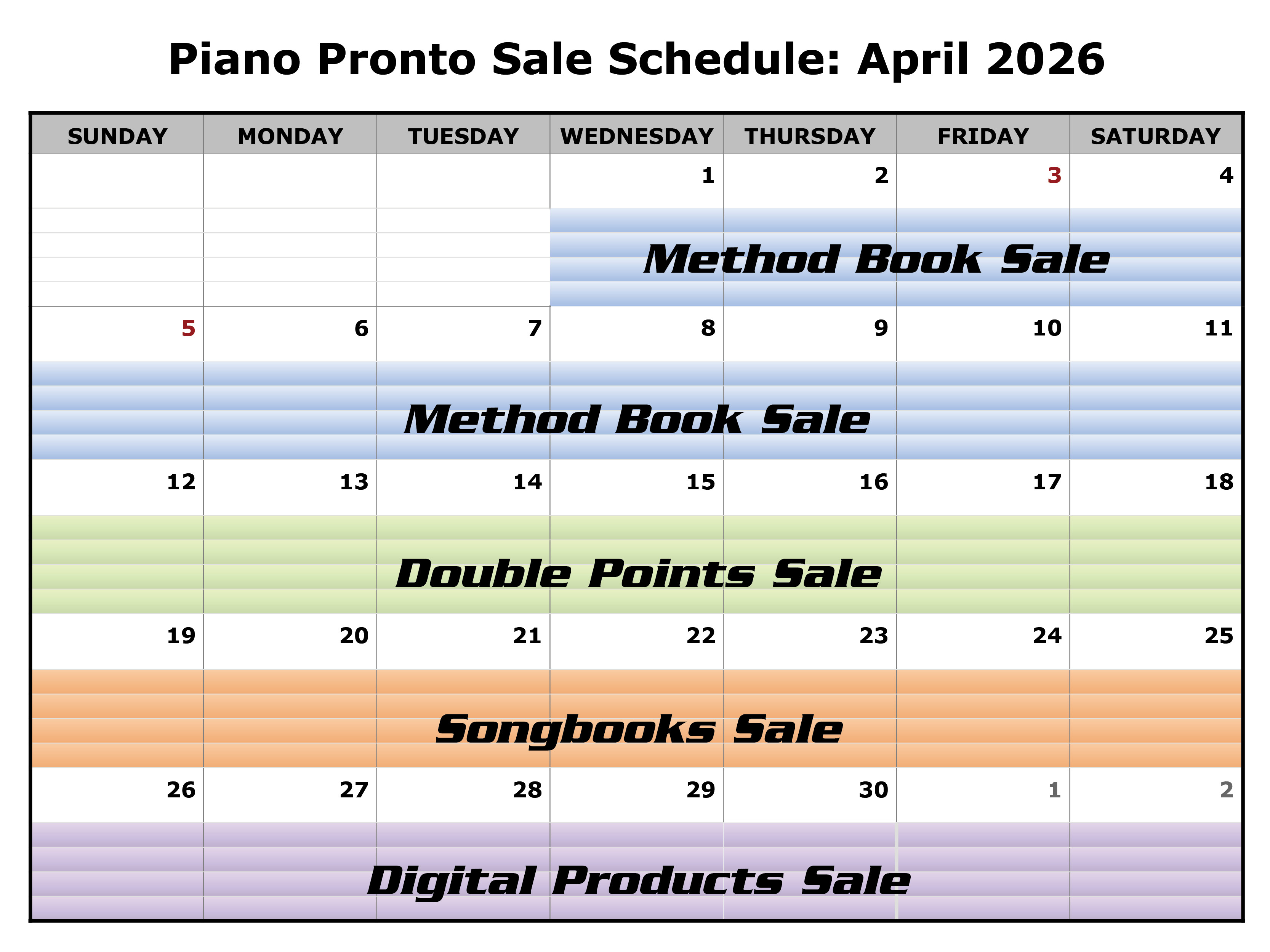 April 2026 Sale Schedule