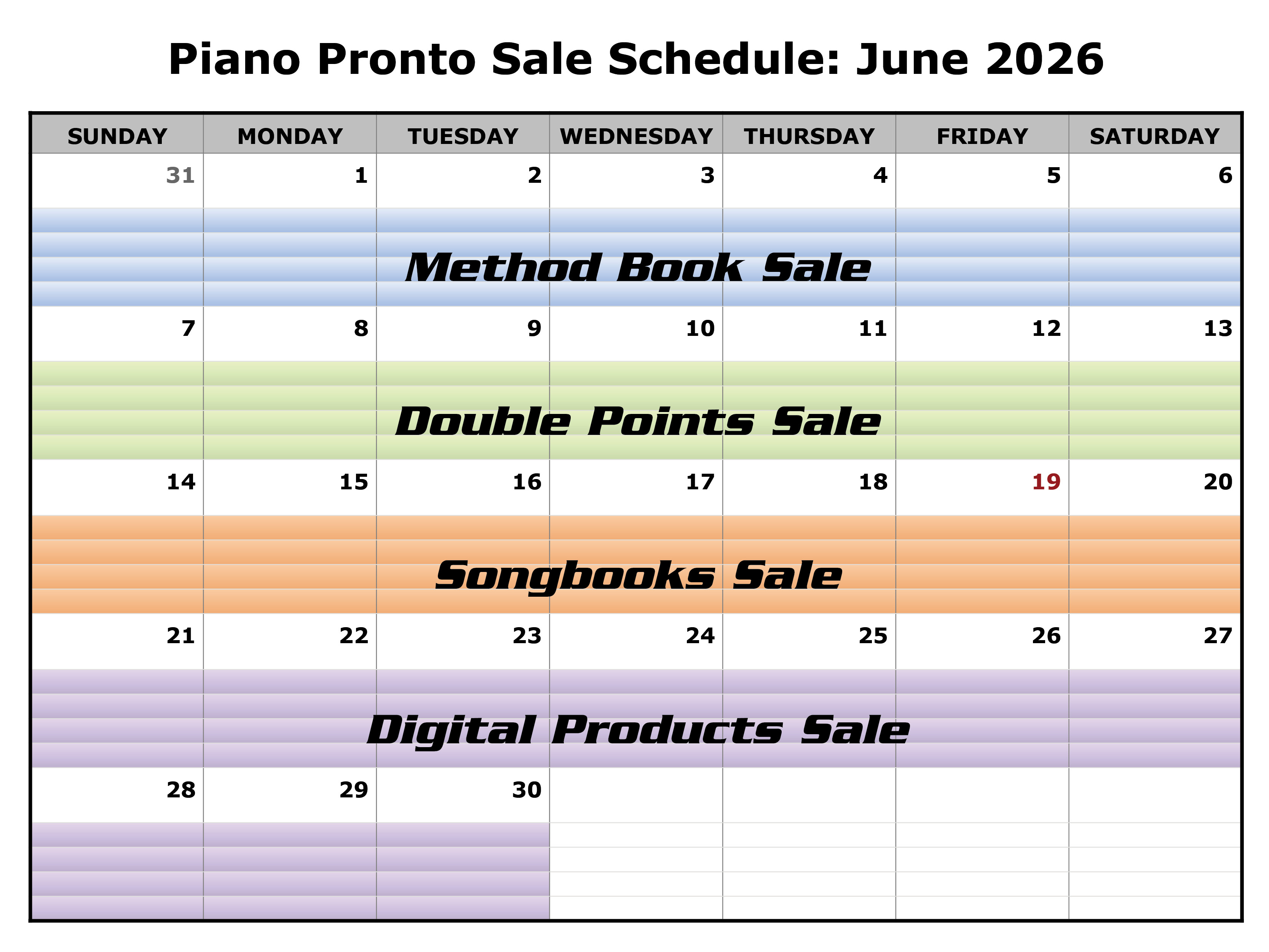 June 2026 Sale Schedule