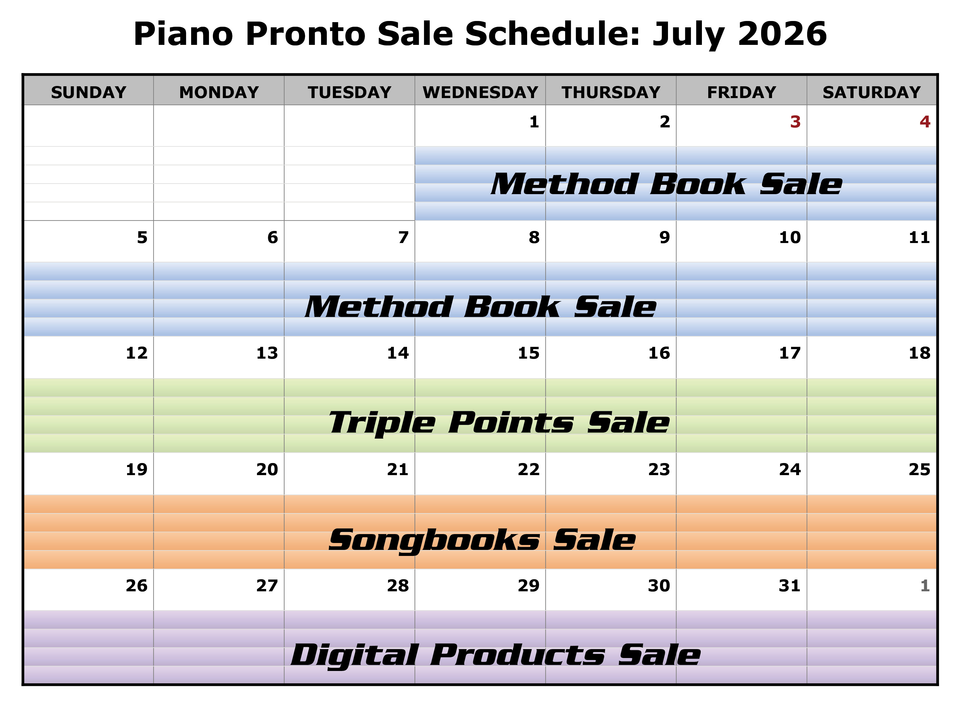 July 2026 Sale Schedule