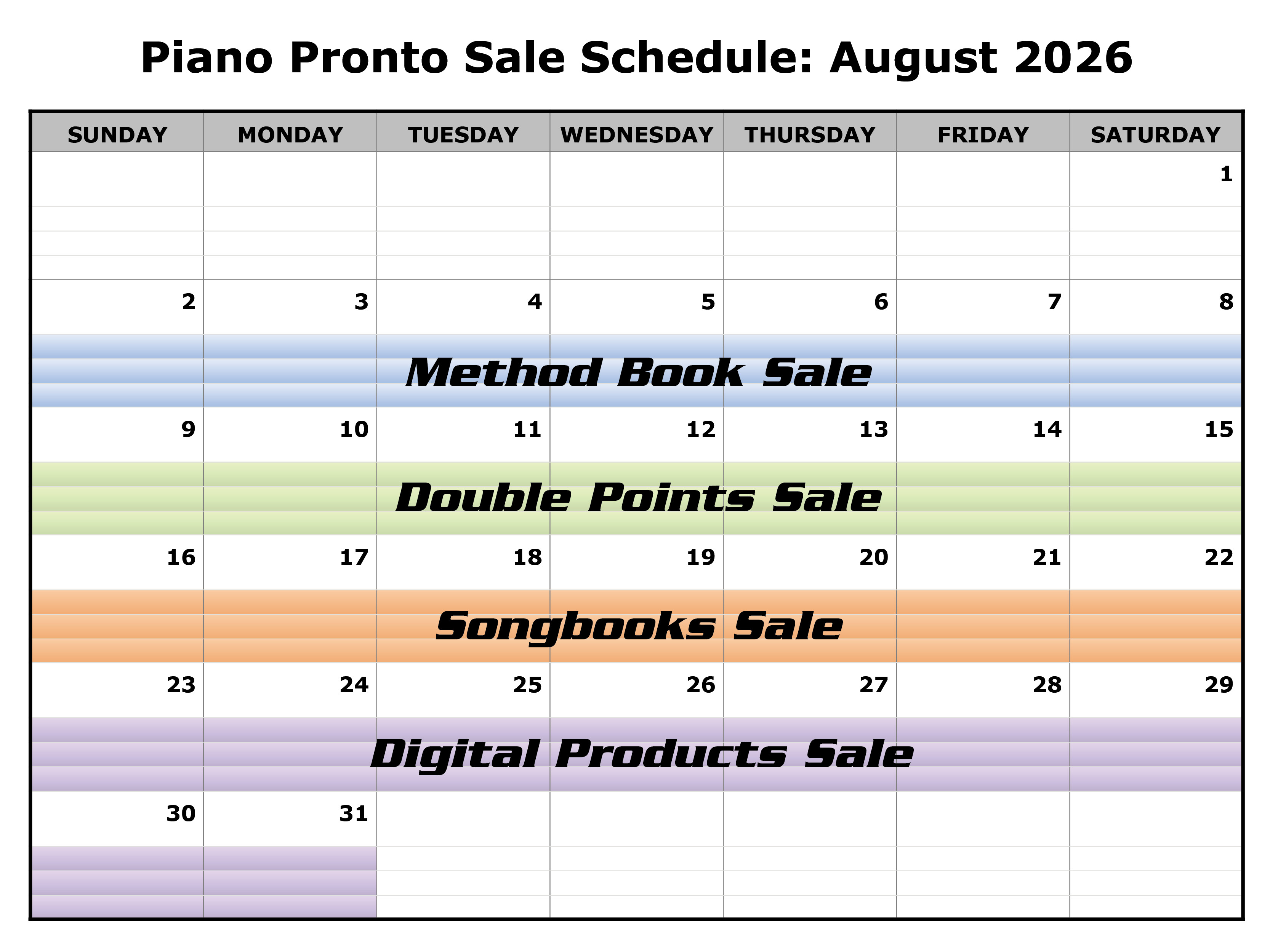 August 2026 Sale Schedule