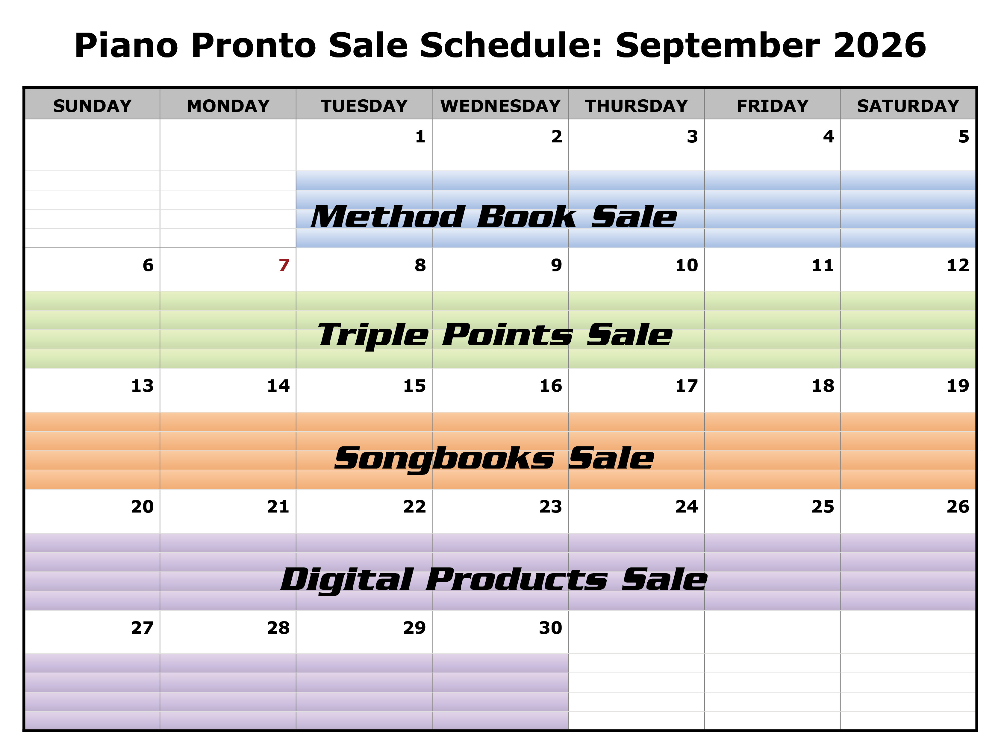 September 2026 Sale Schedule