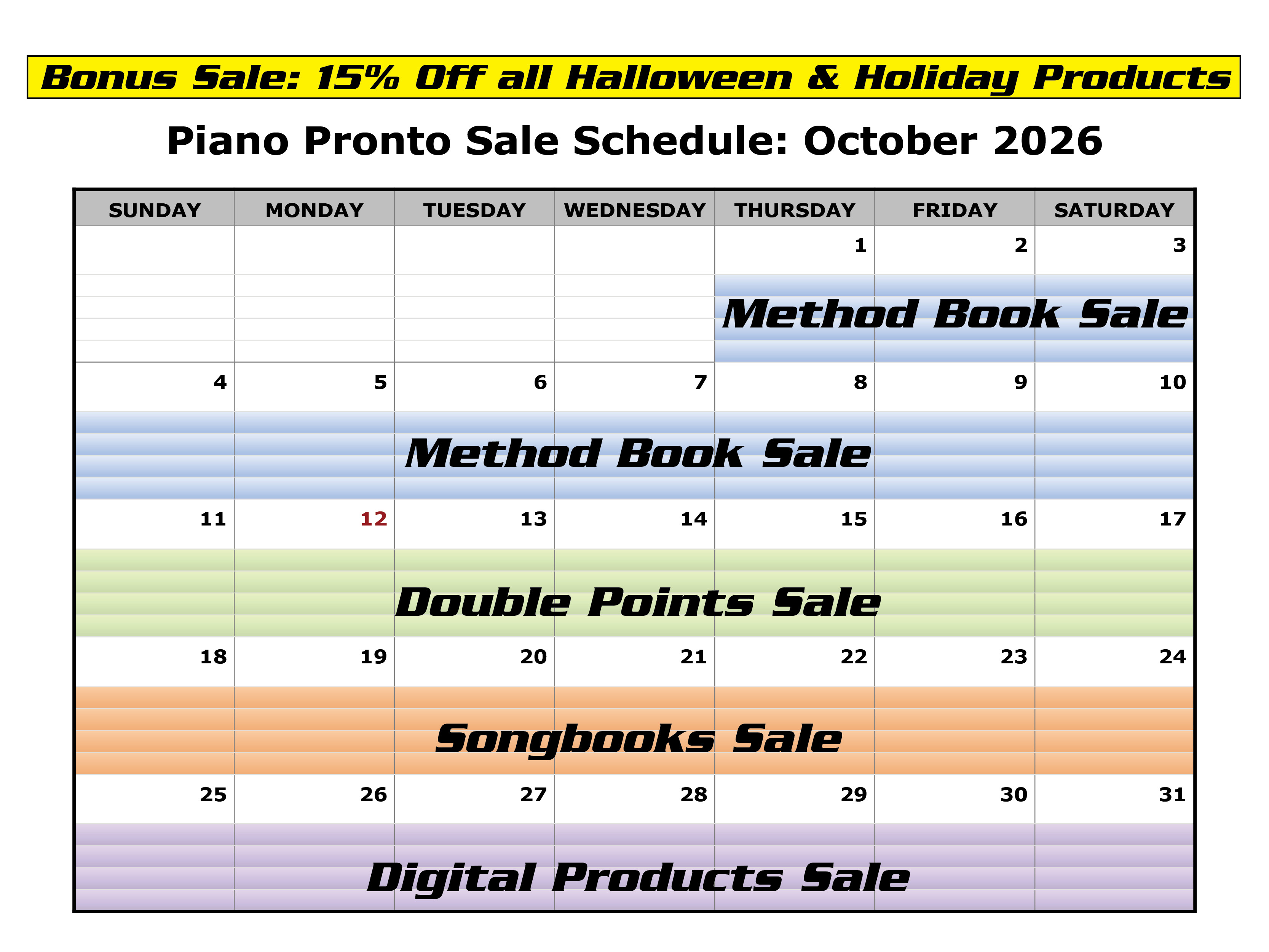 October 2026 Sale Schedule