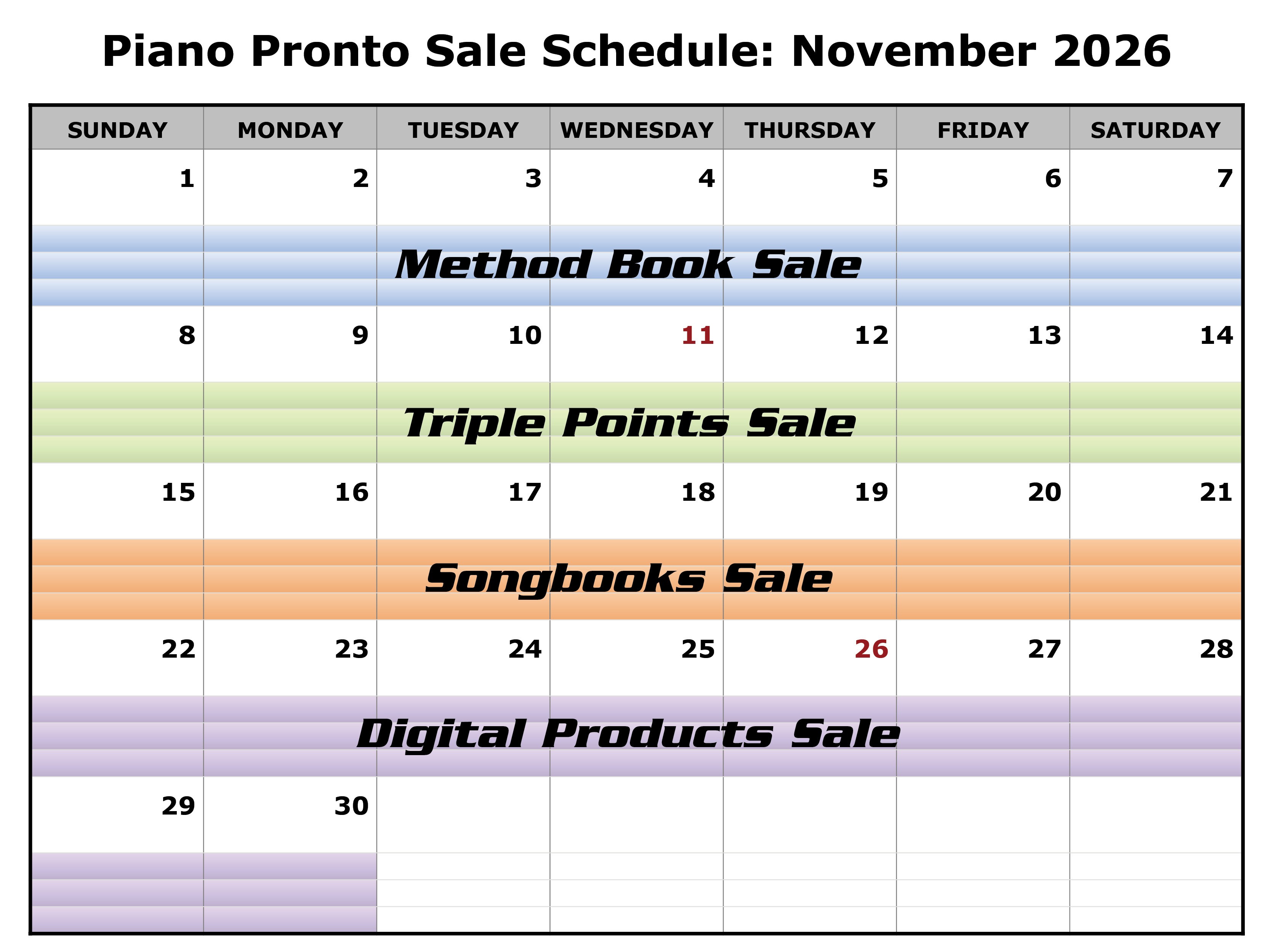 November 2026 Sale Schedule