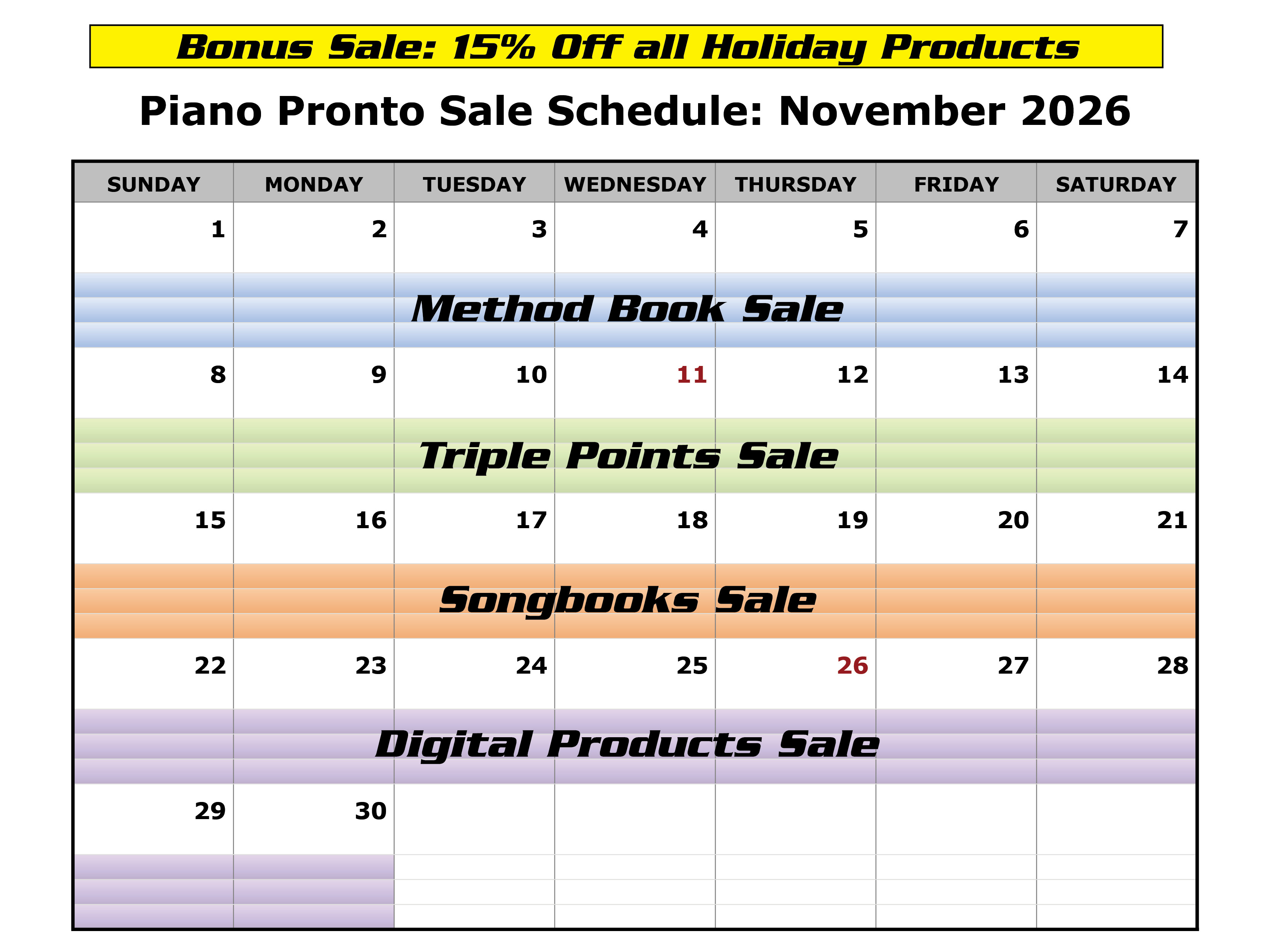November 2026 Sale Schedule
