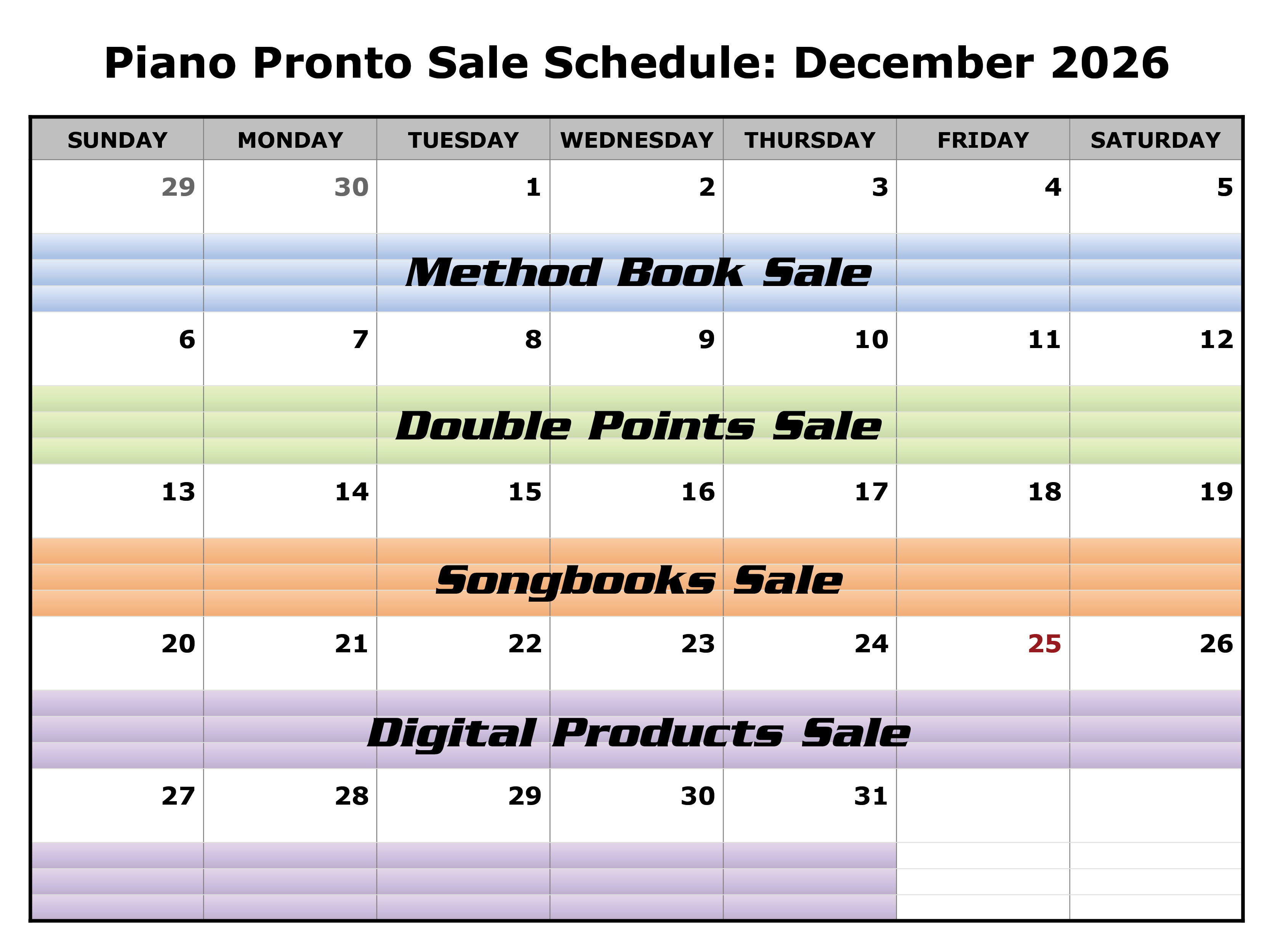 December 2026 Sale Schedule