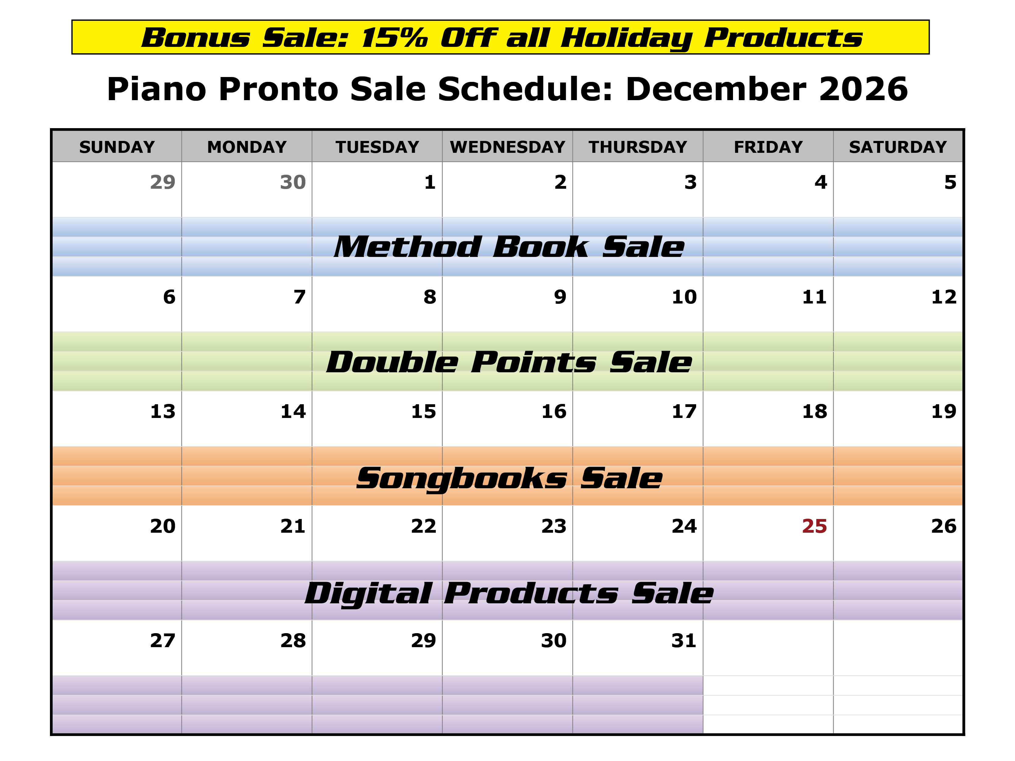 December 2026 Sale Schedule
