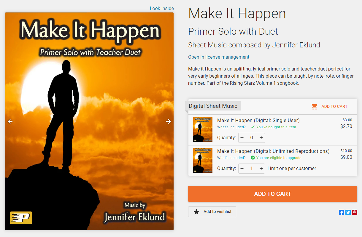 Image of Make It Happen sheet music product page, after purchasing the single-user license