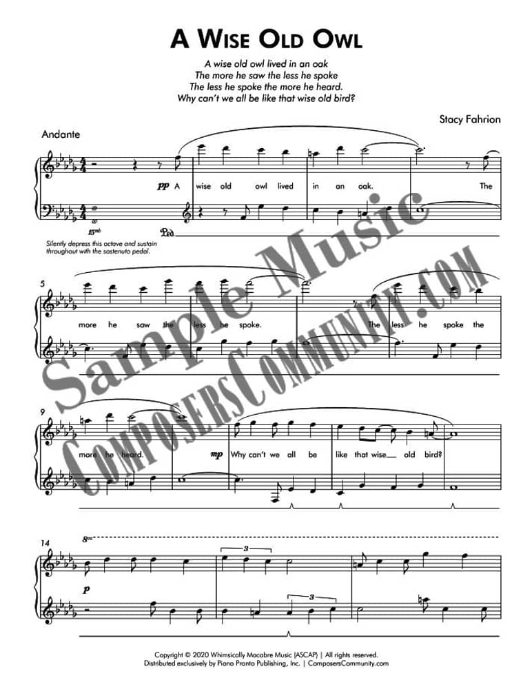 Look Inside | A Wise Old Owl | Piano Pronto Publishing